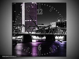 Wandklok op Glas Brug | Kleur: Zwart, Wit, Paars | F001845CGD