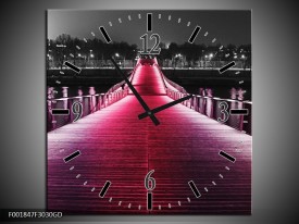 Wandklok op Glas Brug | Kleur: Roze, Zwart | F001847CGD