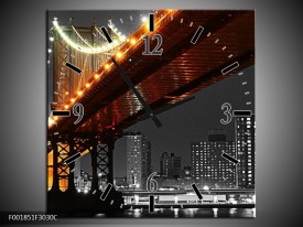 Wandklok op Canvas Brug | Kleur: Zwart, Wit, Oranje | F001851C