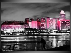 Glas schilderij Stad | Zwart, Wit, Roze