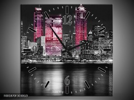 Wandklok op Glas New York | Kleur: Zwart, Wit, Roze | F001870CGD