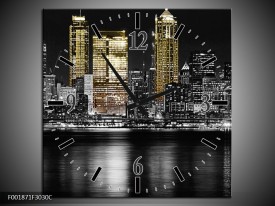 Wandklok op Canvas New York | Kleur: Zwart, Wit, Geel | F001871C