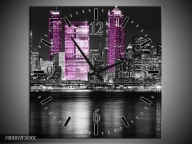 Wandklok op Canvas New York | Kleur: Zwart, Wit, Paars | F001872C