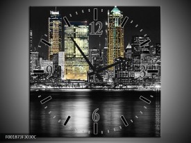 Wandklok op Canvas New York | Kleur: Zwart, Wit, Geel | F001873C