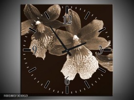 Wandklok op Glas Bloem | Kleur: Sepia, Bruin | F001881CGD