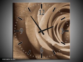 Wandklok op Canvas Roos | Kleur: Sepia, Bruin | F001885C