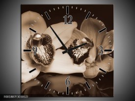 Wandklok op Glas Orchidee | Kleur: Sepia, Bruin | F001887CGD