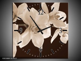 Wandklok op Glas Orchidee | Kleur: Sepia, Bruin | F001888CGD