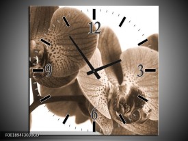 Wandklok op Glas Orchidee | Kleur: Sepia | F001894CGD