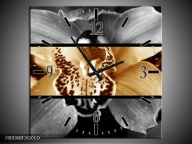 Wandklok op Glas Orchidee | Kleur: Sepia, Bruin | F001980CGD