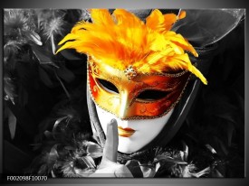 Glas schilderij Masker | Zwart, Grijs, Oranje