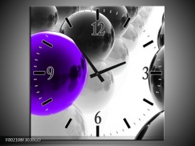 Wandklok op Glas Ballen | Kleur: Zwart, Wit, Paars | F002108CGD