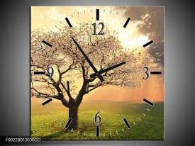 Wandklok op Glas Boom | Kleur: Groen, Geel, Wit | F002280CGD