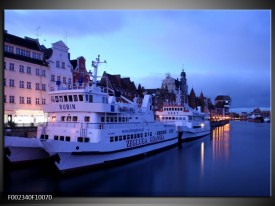 Glas schilderij Boot | Blauw, Wit, Grijs