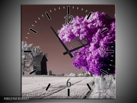 Wandklok op Glas Natuur | Kleur: Paars, Wit, Grijs | F002376CGD
