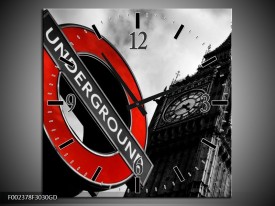 Wandklok op Glas Londen | Kleur: Zwart, Rood, Wit | F002378CGD