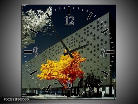 Wandklok op Glas Boom | Kleur: Geel, Grijs, Wit | F002381CGD
