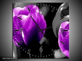 Wandklok op Glas Tulp | Kleur: Paars, Grijs, Zwart | F002396CGD