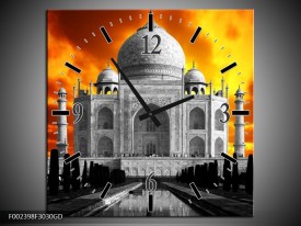 Wandklok op Glas Taj Mahal | Kleur: Oranje, Zwart, Grijs | F002398CGD