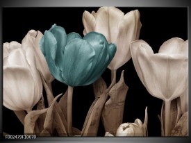 Glas schilderij Tulpen | Blauw, Wit, Zwart