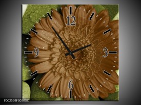 Wandklok op Glas Bloem | Kleur: Groen, Bruin, Wit | F002569CGD