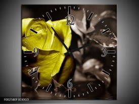 Wandklok op Glas Bloem | Kleur: Groen, Grijs, Zwart | F002580CGD