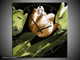 Wandklok op Glas Tulp | Kleur: Bruin, Groen, Zwart | F002603CGD