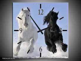 Wandklok op Canvas Paarden | Kleur: Wit, Zwart, Blauw | F002614C