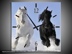 Wandklok op Glas Paarden | Kleur: Wit, Zwart, Blauw | F002614CGD