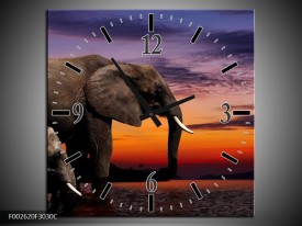 Wandklok op Canvas Olifant | Kleur: Grijs, Oranje, Paars | F002620C