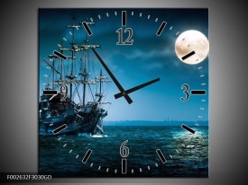 Wandklok op Glas Boot | Kleur: Blauw, Wit, Zwart | F002632CGD