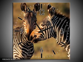 Wandklok op Canvas Zebra | Kleur: Zwart, Wit, Bruin | F002641C