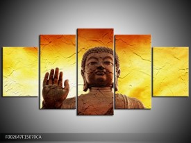 Canvas ART schilderij Boeddha | Geel, Bruin, Oranje | 150x70cm 5Luik