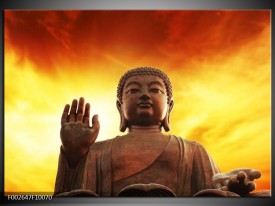 Glas schilderij Boeddha | Geel, Bruin, Oranje