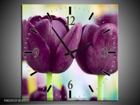Wandklok op Glas Tulp | Kleur: Paars, Groen | F002651CGD