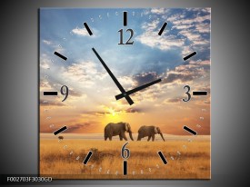 Wandklok op Glas Olifant | Kleur: Grijs, Geel, Blauw | F002703CGD