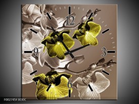 Wandklok op Canvas Orchidee | Kleur: Groen, Bruin | F002745C