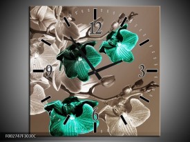 Wandklok op Canvas Orchidee | Kleur: Groen, Bruin, Grijs | F002747C