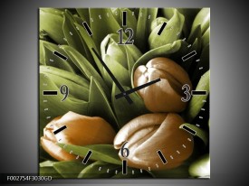 Wandklok op Glas Orchidee | Kleur: Bruin, Groen, Zwart | F002754CGD