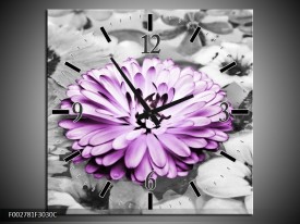 Wandklok op Canvas Gerbera | Kleur: Paars, Grijs | F002781C