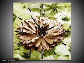 Wandklok op Canvas Bloem | Kleur: Groen, Bruin | F002783C