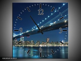 Wandklok op Glas Brug | Kleur: Grijs, Blauw, Wit | F002850CGD