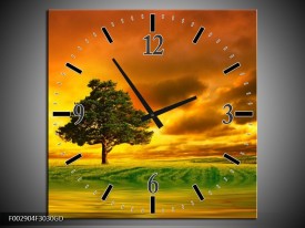 Wandklok op Glas Natuur | Kleur: Groen, Bruin, Wit | F002904CGD