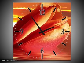 Wandklok op Glas Tulpen | Kleur: Rood, Oranje, Geel | F002921CGD