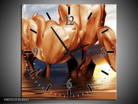 Wandklok op Glas Tulpen | Kleur: Bruin, Geel, Blauw | F002922CGD