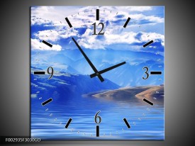 Wandklok op Glas Bergen | Kleur: Blauw, Wit, Grijs | F002935CGD