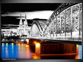 Foto canvas schilderij Brug | Grijs, Bruin, Blauw