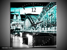 Wandklok op Canvas Brug | Kleur: Groen, Zwart, Grijs | F003086C