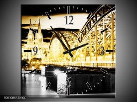 Wandklok op Canvas Brug | Kleur: Geel, Zwart, Grijs | F003088C