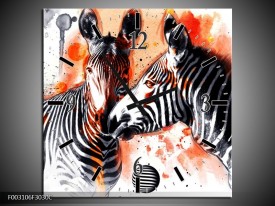 Wandklok op Canvas Zebra | Kleur: Rood, Zwart, Wit | F003106C